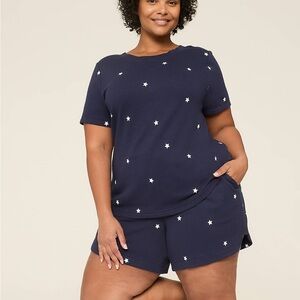 Women's Navy Star French Terry Cloth Soft Lounge Sleep Set 18/20